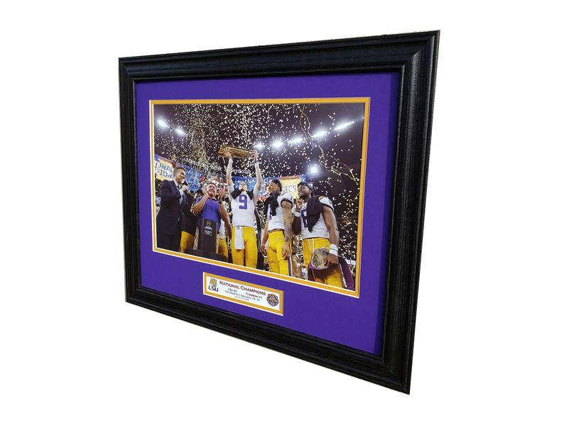 LSU Tigers Framed College Football Playoff 2019 National Champions Logo  Black Jersey Display Case